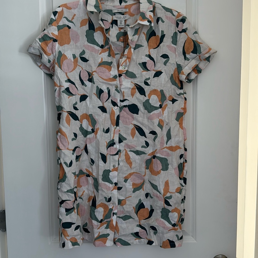 Linen Button Up Print Dress